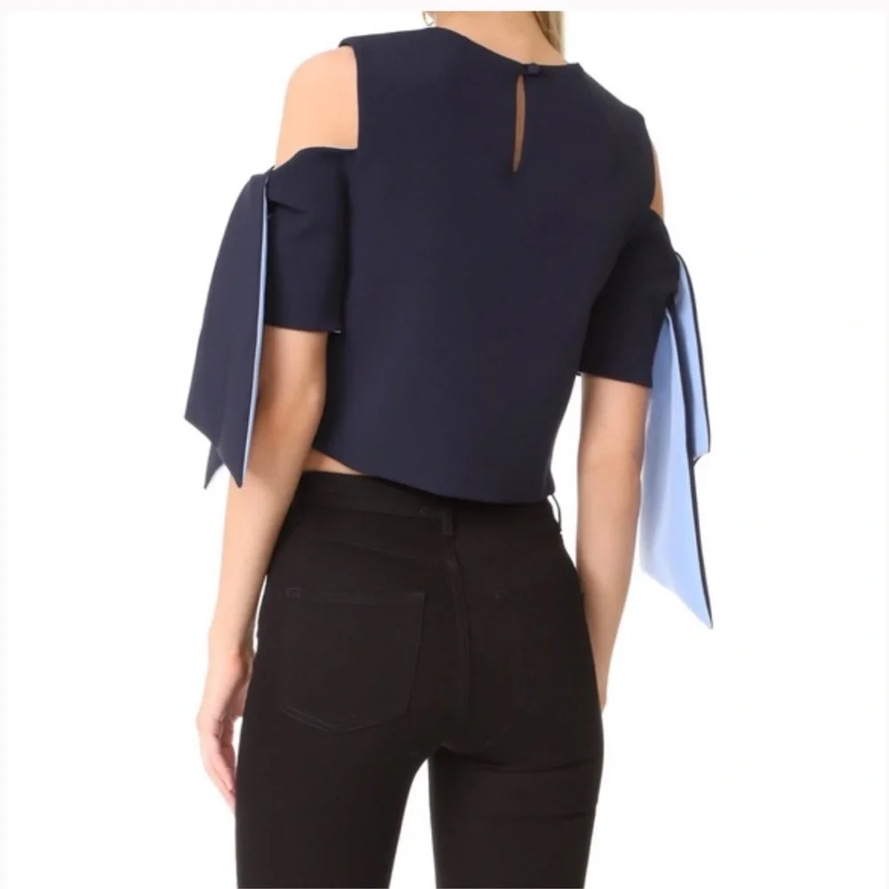 MILLY Ansley Cold-Shoulder Tie-Sleeve Crop Top - Picture 3 of 3